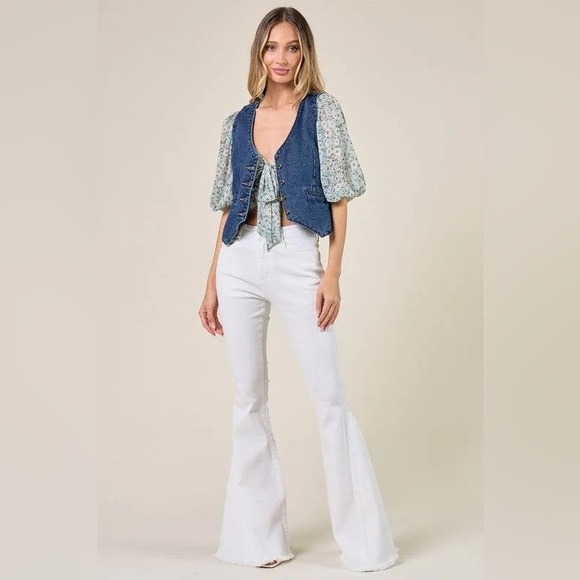 NWT WESTERN RODEO FITTED V NECK DENIM VEST WITH BUTTONS - Picture 6 of 6